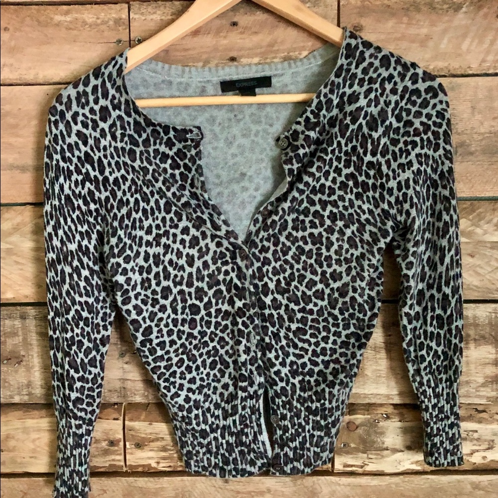 Express Leopard Print Cardigan
